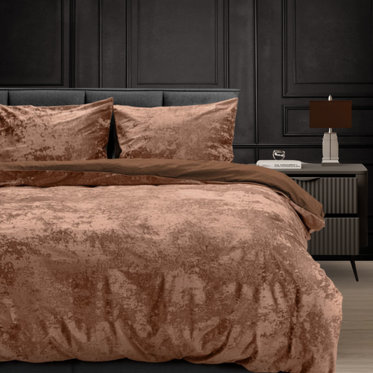 Parure housse de couette - Velours Chenille Bronze marron