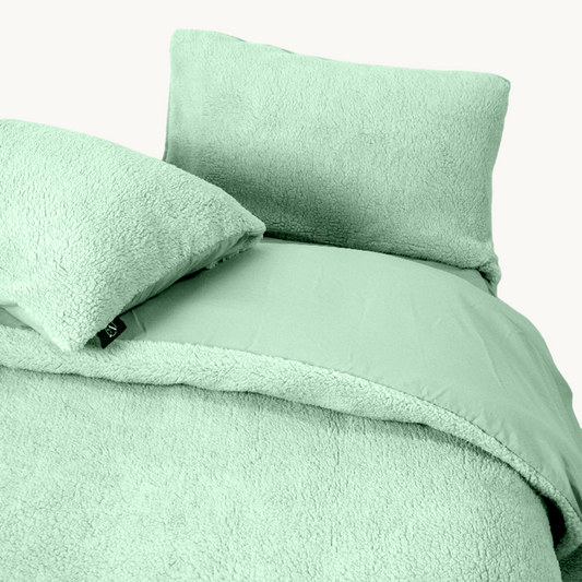 Parure housse de couette Teddy Thé Matcha Vert