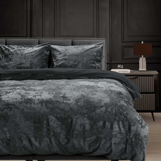 Parure housse de couette - Velours Chenille Anthracite Volcanique