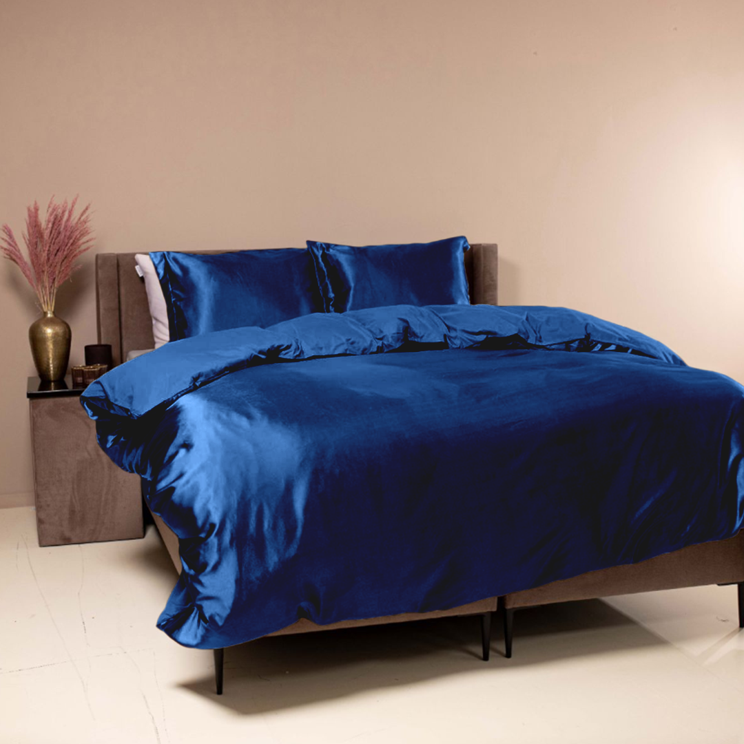 Parure Housse de Couette Satin Unie Nuit Azur