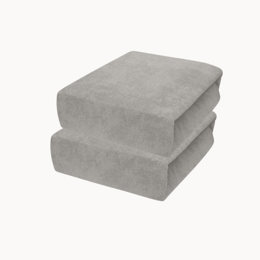 Drap-housse pour matelas velours gris pierre, lot de 2