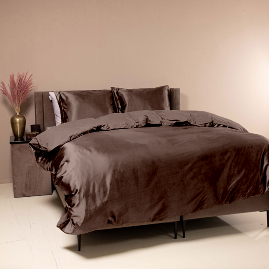 Ensemble de housse de couette uni en satin, luxueux Bronze