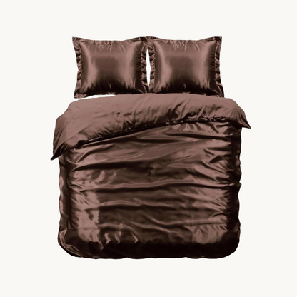 Ensemble de housse de couette uni en satin, luxueux Bronze