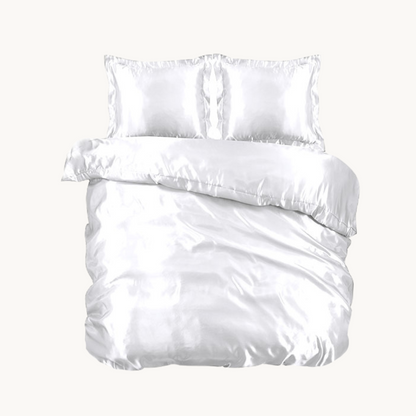 Parure de lit en satin uni Blanc Mystique